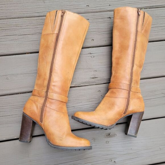 Vintage 70s Western Boho Camel Tan Leather Knee High Tall Equestrian Boots 6.5 - Picture 3 of 9